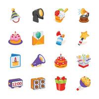 Get this amazing 3d style bundle of birthday bash icons vector