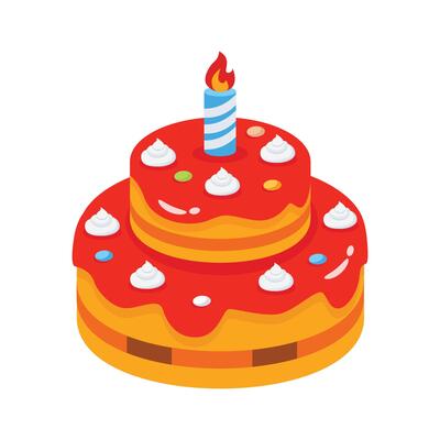 Tier cake with a candle on it, 3d icon ready for premium use