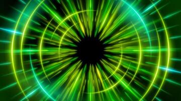 Green and yellow light rays in a circular pattern vector