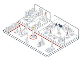 Automated Warehouse and Transport Operations using AGVs Automated Guided Vehicles and AMRs Autonomous Mobile Robots. vector