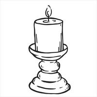 illustration in doodle style. candle in a candlestick. vintage sketch vector