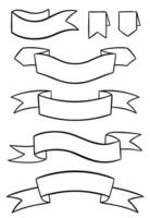 Banner ribbons outline set. Advertising element, label collection line drawing, silhouette vector