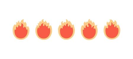 Fire set, hot flame. Energy, burn. Different forms of fire. Flat illustration vector