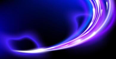 Glowing blue and purple light trails sweeping across a dark background,futuristic and dynamic motion effect. Ideal for technology background,, digital themes, modern designs banner. illustration vector