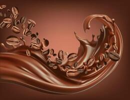 coffee splash with Coffee Bean falling, 3d .Mesh gradient wes vector