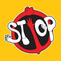 Stop sign illustration with a hand integrated, symbolizing warning, restriction, safety, prohibition, and caution. vector