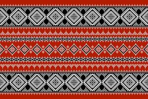 Seamless white floral damask tracery shape with black geometric ethnic tradition pattern texture on red background vector