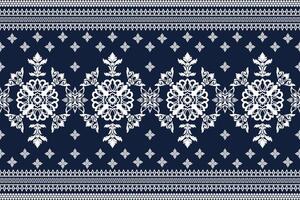 Seamless white floral damask tracery shape with geometric ethnic tradition pattern texture on navy blue background vector