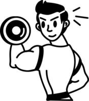 A character doing dumbbells exercise, doodle style icon vector