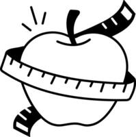 A hand draw icon of an apple with measuring tape depicting diet plan vector