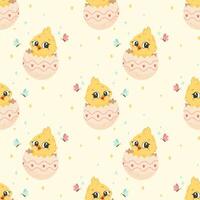 Seamless Easter Pattern with Hatching Chicks and Butterflies. Cute Digital Background for Fabrics, Wrapping Paper, and Scrapbooking vector