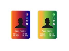 Custom football player card template with silhouette and statistics on gradient backgrounds. Digital design for gaming and sports customization vector
