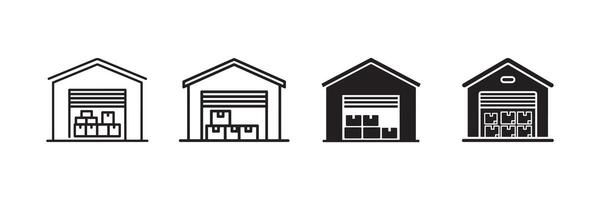Warehouse icon with storage boxes representing logistics storage and inventory management vector