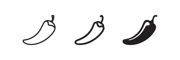 Chili pepper icon representing spicy food and hot vegetable in line and solid style vector