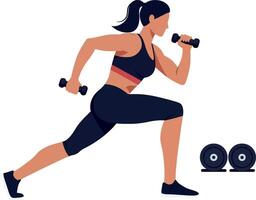 Active woman exercising with dumbbells in a minimalistic flat design illustration vector