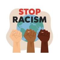 3 hand with Different Colors say Stop Racism vector
