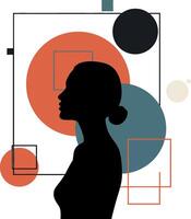 Silhouette of a woman surrounded by geometric shapes in a flat modern style art vector