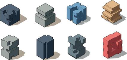 Abstract geometric shapes in a stylish flat design showcasing various colors and forms in a modern illustration vector