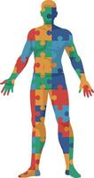 Colorful puzzle piece human silhouette in flat design representing diversity and unity art vector