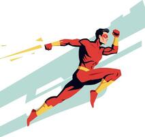 Dynamic superhero in red and yellow costume running swiftly in a flat illustration vector