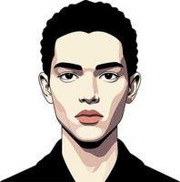 Detailed portrait of a young man with short curly hair in minimal art style vector