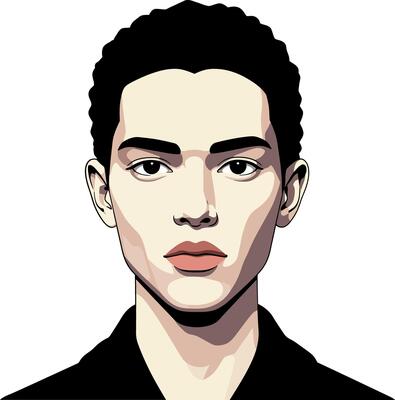 Detailed portrait of a young man with short curly hair in minimal art style