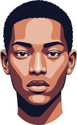 Portrait of a confident young woman with striking features in a detailed flat design illustration