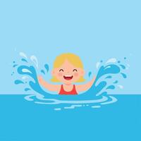 Happy child splashing in water, enjoying summer fun in bright flat art vector