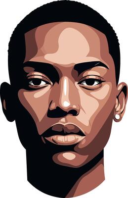 Portrait of a young man with a serious expression in detailed flat art
