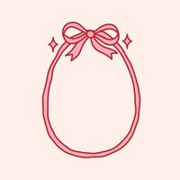 Egg shaped ribbon frame with coquette bow. Holiday trendy border. Vintage background Whimsical card design for Happy Easter vector