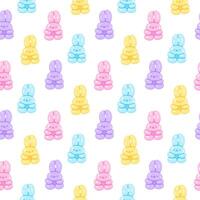 Seamless pattern of animal bunny shaped balloon. Cute background with rabbit like twisted helium ballons or like jelly candies. Happy hare with positive face expression. Spring or easter symbol vector