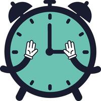 Alarm clock character with hands adjusting time in minimal flat illustration vector
