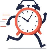 Running alarm clock character in flat design style symbolizing urgency and time management art vector