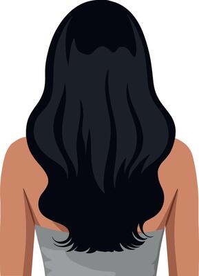 Black-haired woman with long wavy hair in minimal style art
