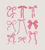 Bows of ribbon hand drawn sketch drawing with red and fill of pink on light background vector