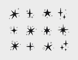 Star shapes with elements in doodle style drawing with black on white background vector