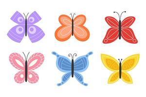 Collection of Multicolored Spring Butterflies with Geometric Patterns on Their Wings, Featuring Vibrant and Intricate Designs vector