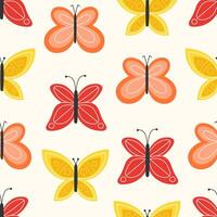 Seamless Pattern of Bright Spring Butterflies in Red, Orange, and Yellow Colors vector