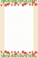 Paper Template for Letter or Notebook Page with Red Poppy Flower Borders for Remembrance Day vector