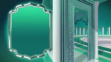 RAMADAN EID AL FITR ARABIC MIDDLE EASTERN GREEN ORNAMENTATION ABSTRACT BACKGROUND WITH TITLE TEMPLATE ANIMATION LOOP video