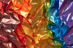 Multi color crumpled metallic paper texture photo