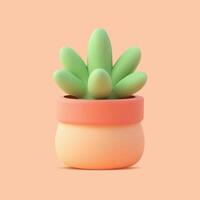 Green succulent plant in a peach and pink pot on light peach background with soft lighting vector