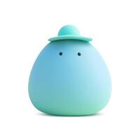 Blue egg-shaped character with small hat and black eyes on white background vector