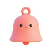 Pink bell with cute face and small clapper on plain white background in cartoonish style vector