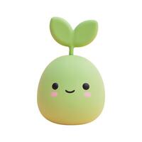Cute green sprout with smiling face and rosy cheeks on clean white background with soft lighting vector
