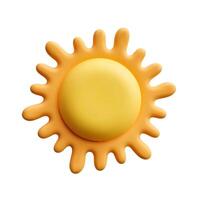 Yellow sun with rounded rays and glossy texture isolated on white background in cartoonish summer theme vector