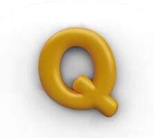 Uppercase letter Q in 3D style. Rendering of golden text symbol for holiday web design vector