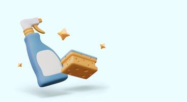 Plastic spray bottle with empty label, sponge with surfaces of different hardness, decorative stars vector