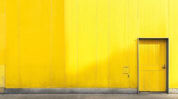 Minimalist yellow facade with a door, creating a striking geometric composition and emphasizing color and architectural details. photo
