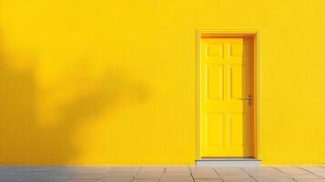 Bright yellow door stands against a matching wall. A simple composition with a pop of sunshine, creating a striking visual point. photo